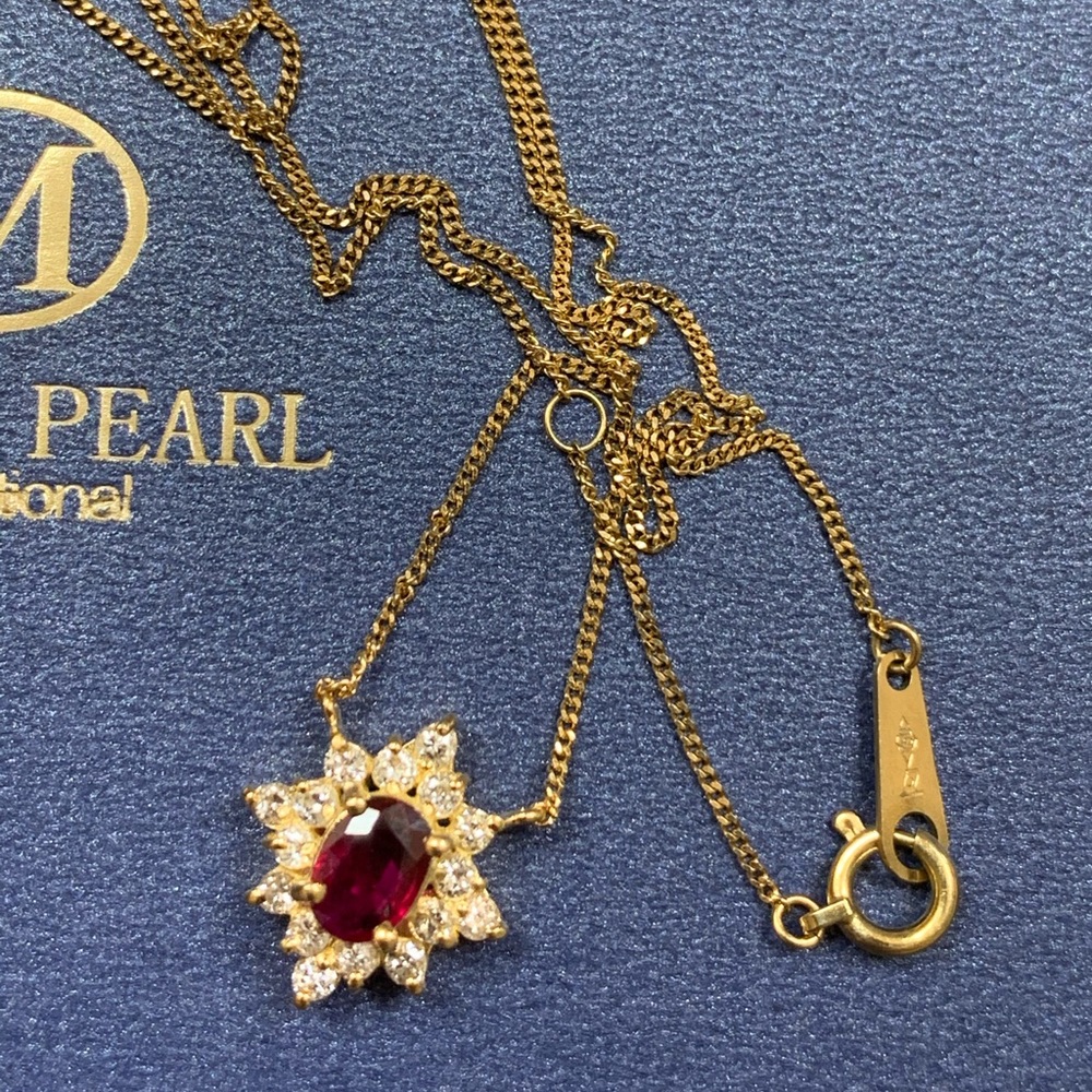 Solid 18k Yellow Gold Ruby And Diamond Necklace - image 1